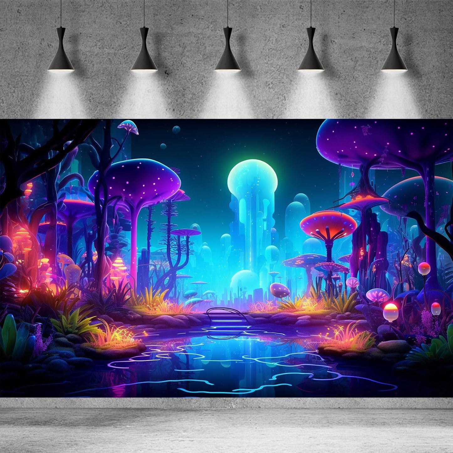 Fantasy Forest Aquarium Background Mysterious Plants Abstract Mushrooms Cartoon Style Forest Terrarium Backdrop Tranquil Stream Fish Tank Background Wallpaper Poster Decor Vinyl 60x24in