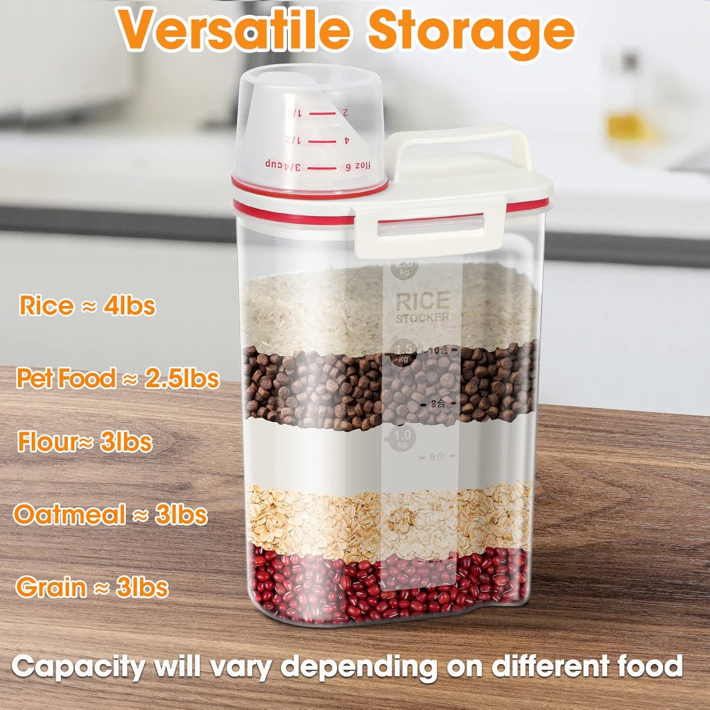 TBMax 2 Pack Rice Storage Containers 4 Lbs, Small Rice Dispenser with Measuring Cup, Cereal Containers Flour Bin, Kitchen Food Storage Container and Pantry Organizers, Pet Dog Cat Food Dispenser