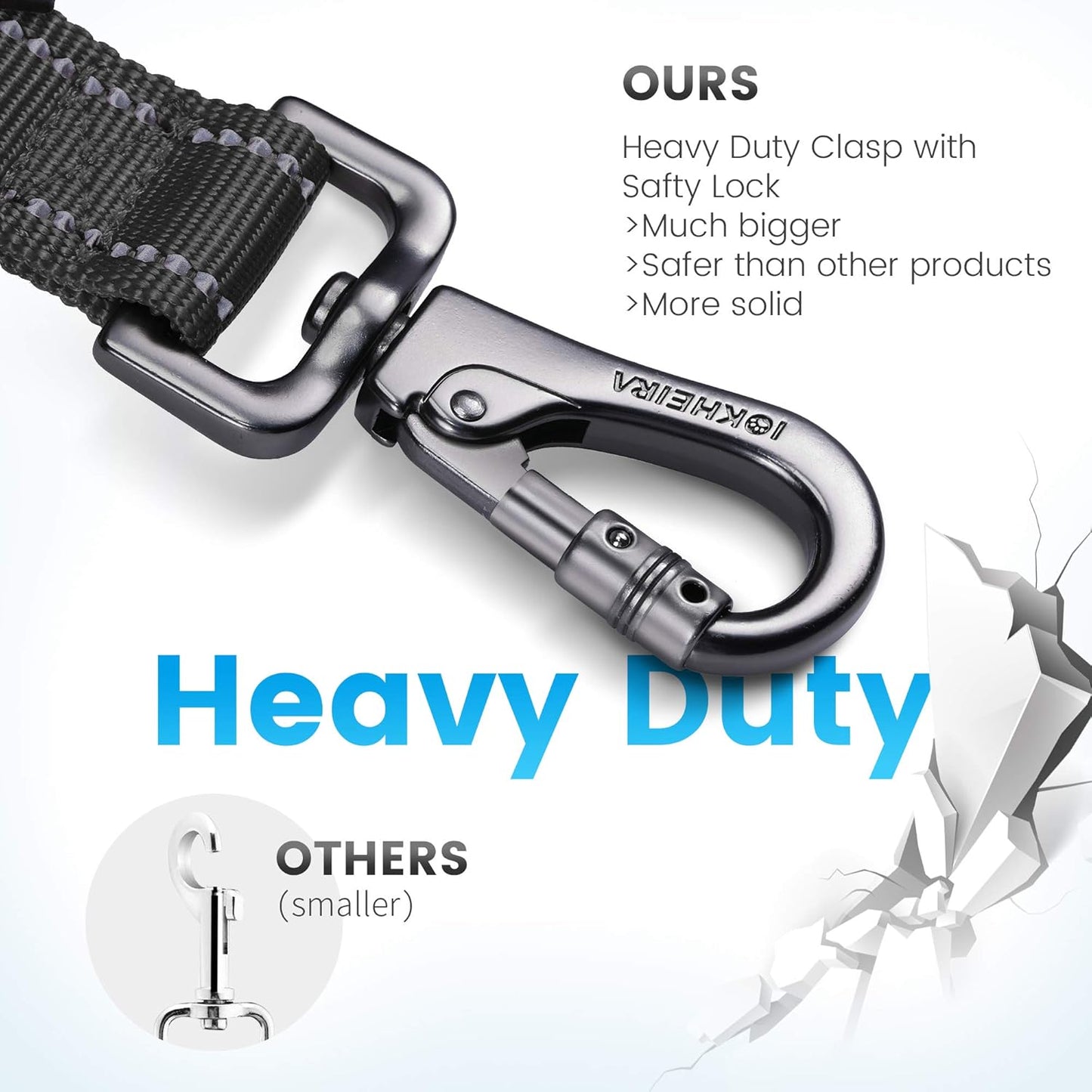 IOKHEIRA 6Ft /4Ft Dog Leash Rope for Large Dogs, Heavy Duty with Comfortable Padded Handle and Highly Reflective Threads,4-in-1 Multifunctional Dog Leashes with Car Seat Belt for Training (Black)