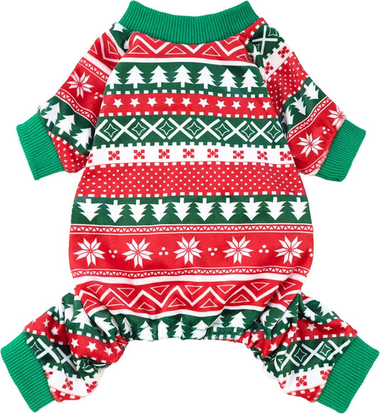 Fitwarm Dog Christmas Outfit, Holiday Pet Clothes for Small Dogs Boy Girl, Festive Pajamas with Feet, Puppy Onesie, Red, Green, XXL