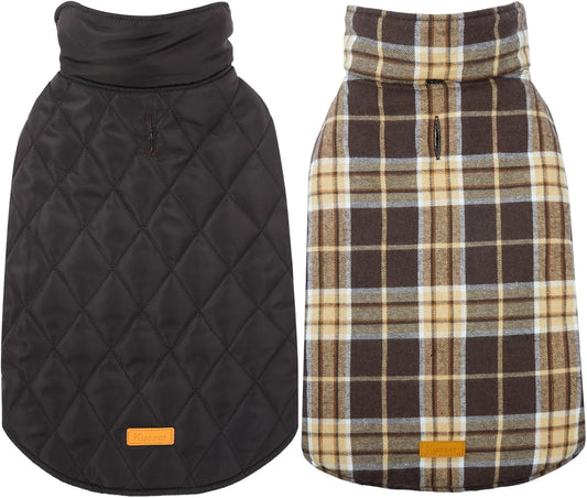 Kuoser Waterproof Dog Coat, Reversible Dog Jacket for Large Dogs, Adjustable Durable Doggie Winter Coat for Groowing Puppies Warm Puppy Cold Weather Apparel, New Brown L
