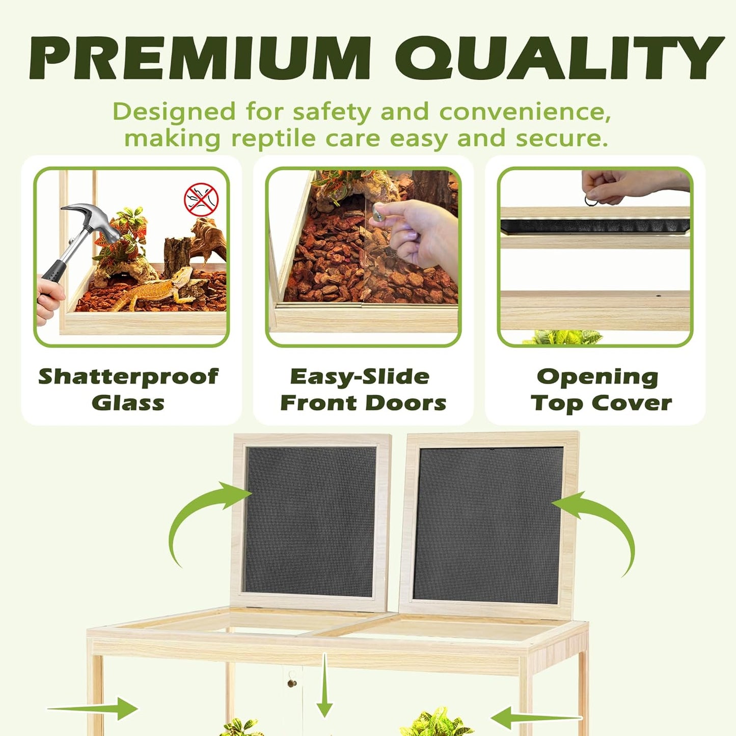 Prolee Tempered Glass Bearded Dragon Tank,Reptile Encloure and Snake Tank with Metal Mesh Roof Door,Locking Design Reptile Tank for Lizard,Gecko,Chameleon (Oak, 28 Gallon (24x16x16 Inch))