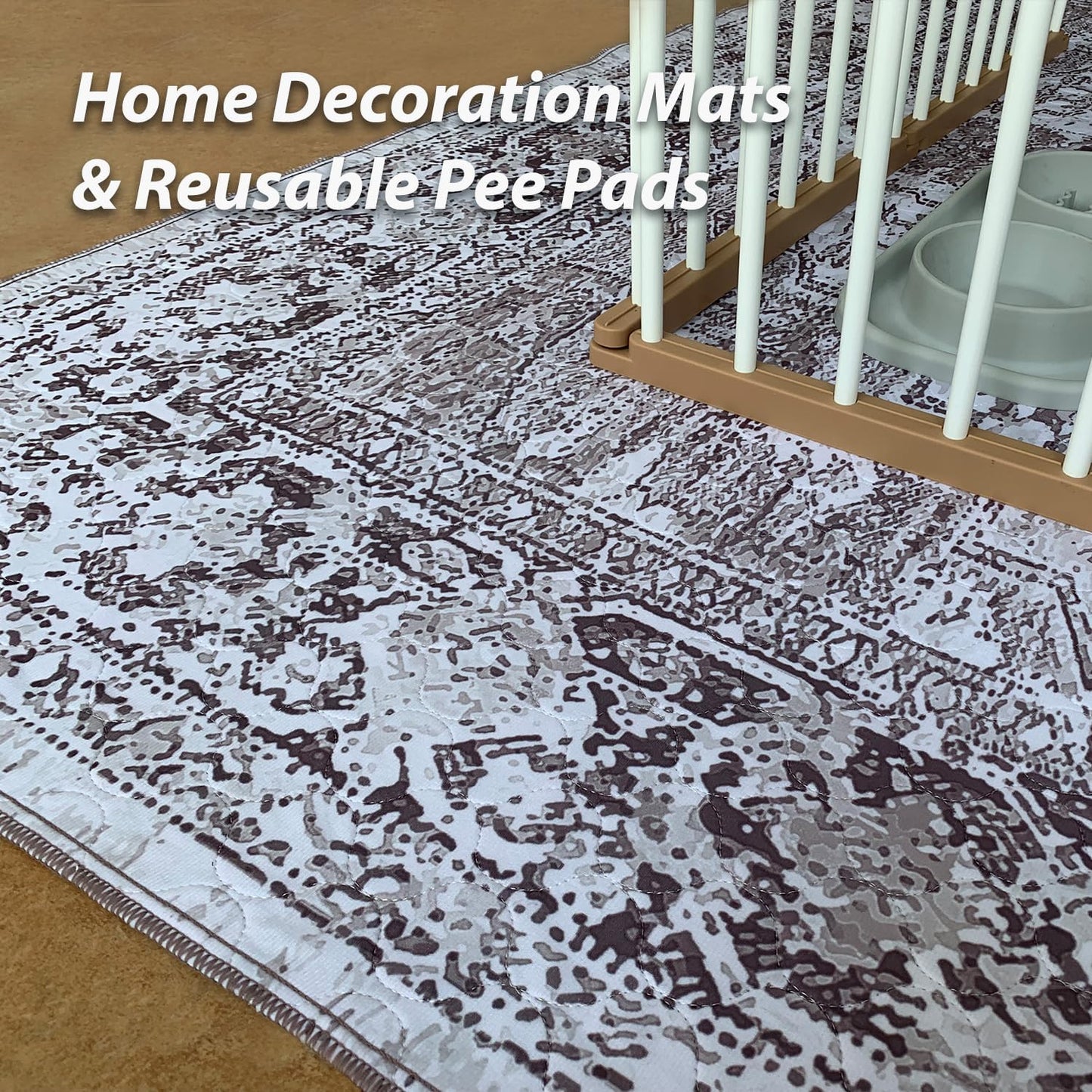 nunubaby Washable Pee Pads for Dogs, Stylish, Non-Slip and Leak-Proof Pee Pads. Reusable Potty Pads for Dogs for Crates and Floors.(Brown/Geo, 72" x72")