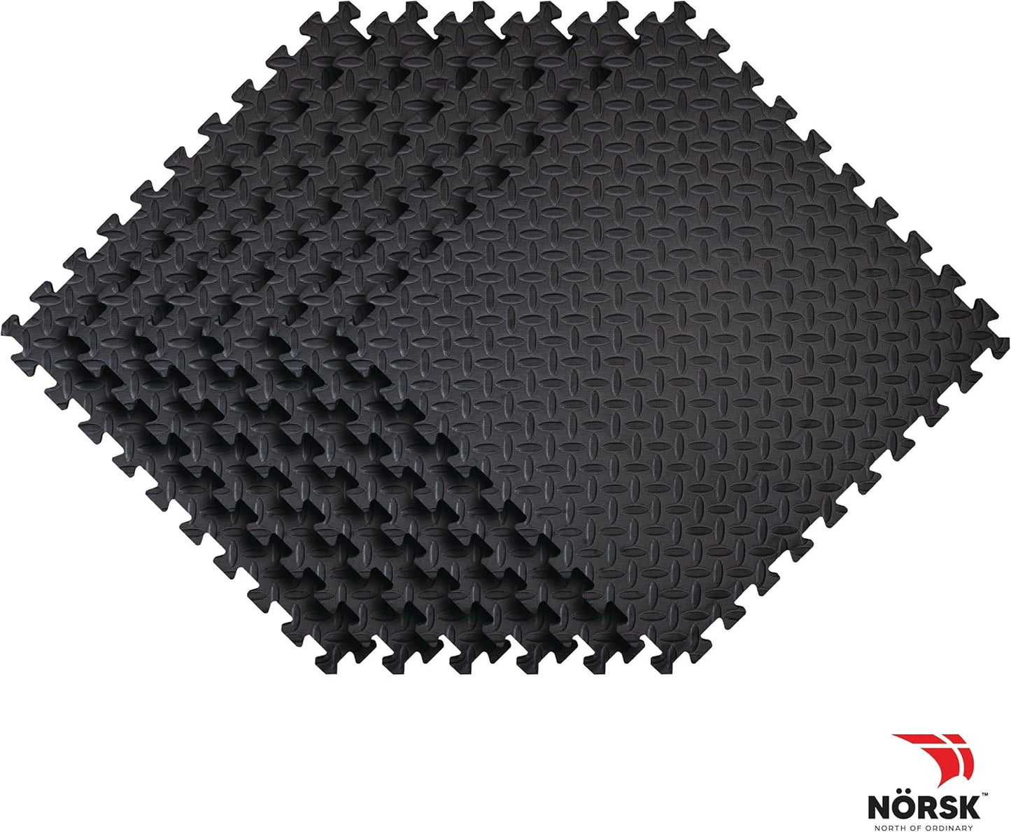 Norsk Foam Floor Gym Mats with Interlocking Tiles, .47" Thick, 24"x24",6-Pack, 24 Square Feet, Diamond Plate Design, Black