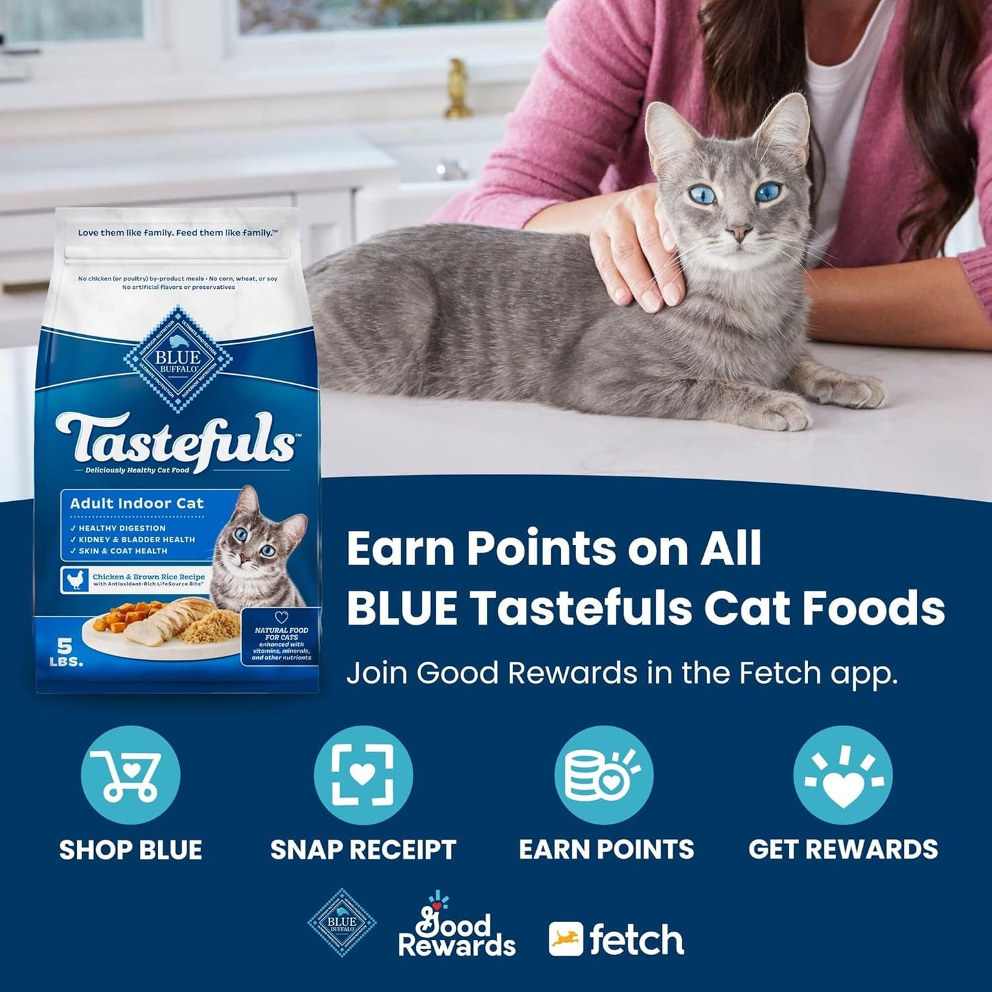 Blue Buffalo Tastefuls Natural Dry Food for Adult Indoor Cats, Salmon & Brown Rice Recipe, 15-lb. Bag