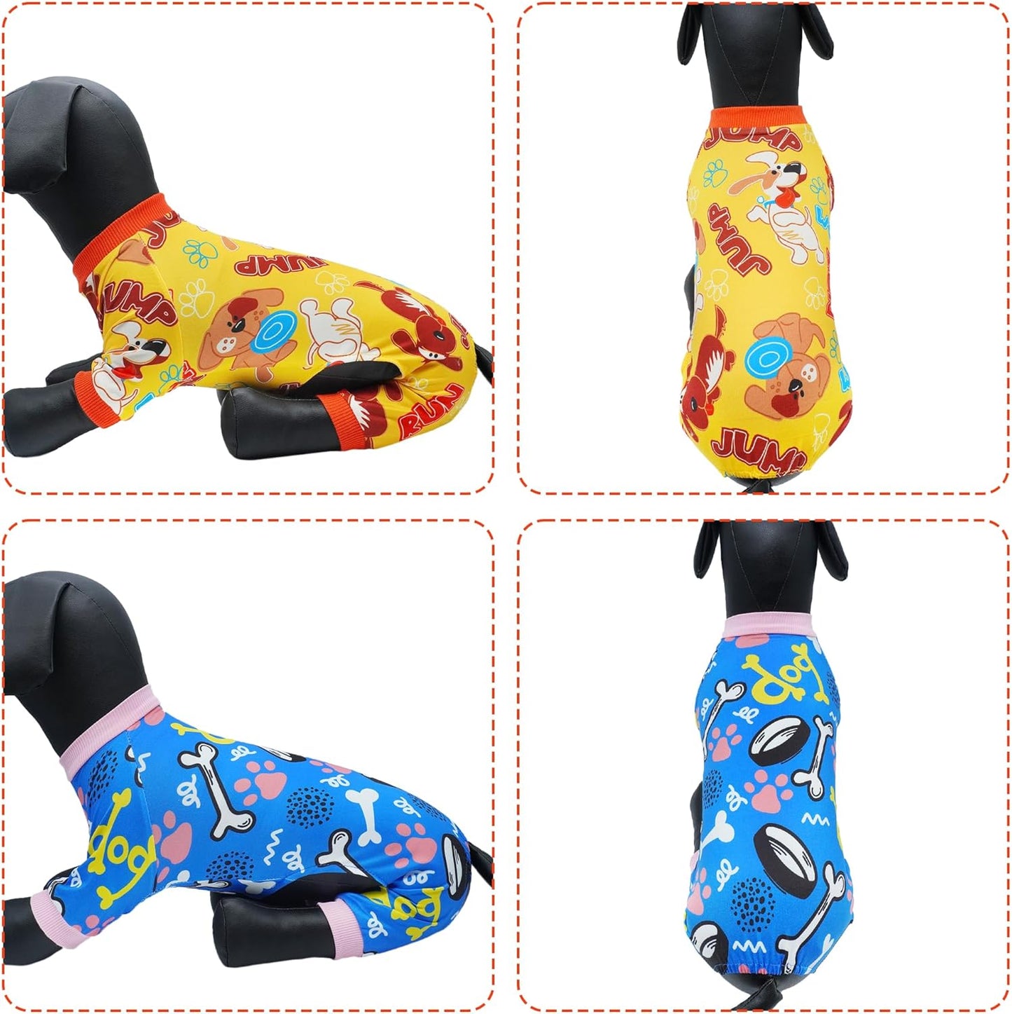 2PCS Dog Pajamas for Extral Small Xs Sized Doggie Pjs Clothes Puppy Onesies Outfits Pet Jammies Boy Girl Male Female Apparel Soft Strechy Paw Bone Print XS