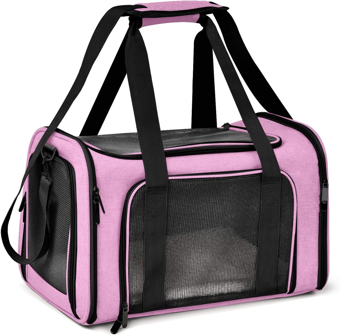 Pet Carrier for Small Medium Cats Dogs Puppies up to 15 Lbs, TSA Airline Approved, Soft Sided, Collapsible Travel - Pink