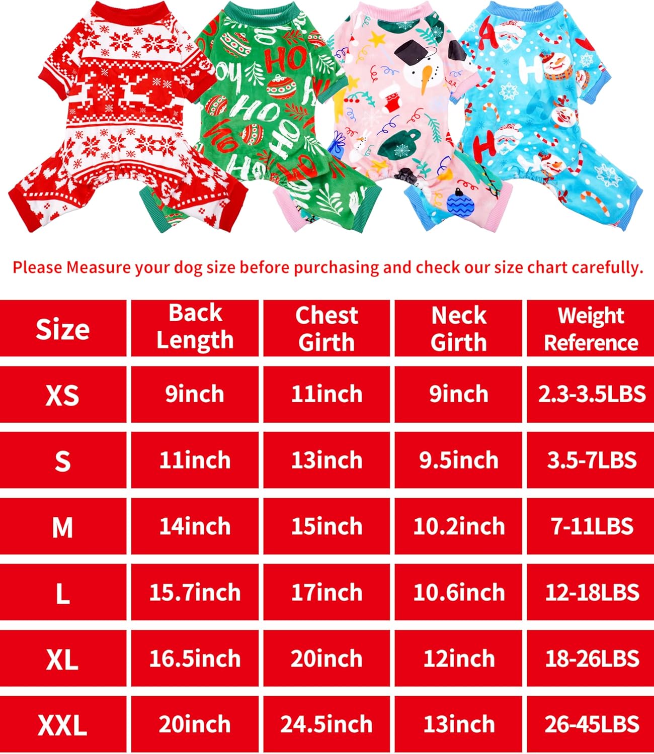 PET SHOW 4 Pack Small Dog Christmas Pajamas Holiday Dog Clothes for Medium Dogs Girl Boy Soft Stretchy PJs Xmas Jumpsuit Puppy Cats Onesies Red Green Outfits with Sleeve Pets Dachshund Costume M