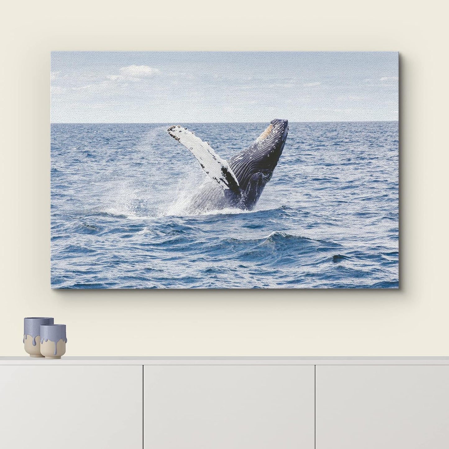 wall26 Canvas Print Wall Art Tropical Ocean Sea Water Horizon Blue Whale Nature Animals Photography Realism Rustic Scenic Landscape Wilderness Colorful for Living Room, Bedroom, Office - 12"x18"