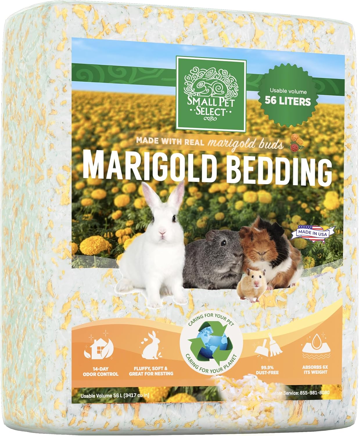 Small Pet Select - Natural Paper Bedding with Real Marigold Buds. Rabbits, Guinea Pigs, and Other Small Animals, 56L