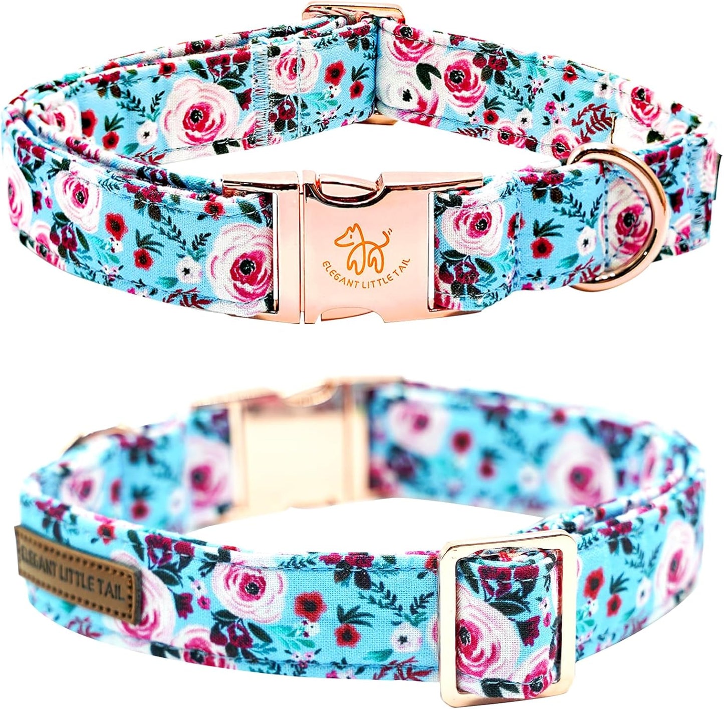 Elegant little tail Dog Collar, Rose Print Pet Collar Summer Dog Collar Durable Metal Buckle Dog Collars Cotton Pet Adjustable Dog Collars for X-Small Dogs