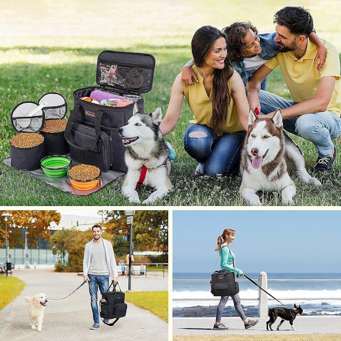 Modoker Dog Travel Bag with 2 Collapsible Dog Bowls, 1 Dog Backpack, Airline Approved Pet Travel BagOrganizer for Supplies & Accessories, 2 Travel Dog Food Container, Black