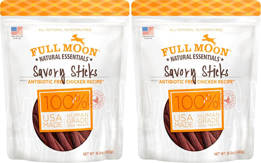 Full Moon All Natural Human Grade Dog Treats, Essential Chicken Savory Sticks, 16 Ounce (Pack of 2)