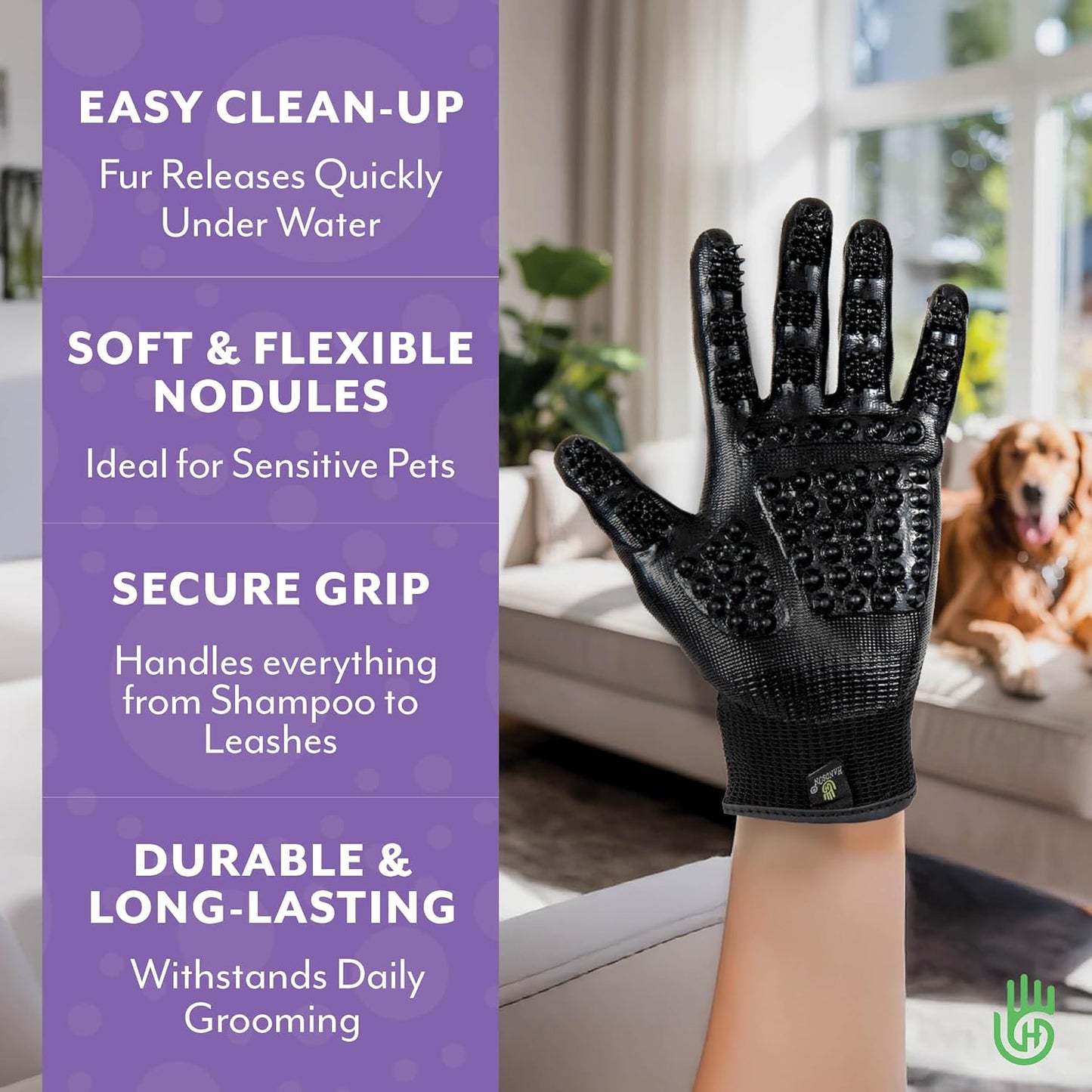 H HANDSON Pet Grooming Gloves - Patented #1 Ranked, Award Winning Shedding, Bathing, & Hair Remover Gloves - Gentle Brush for Cats, Dogs, and Horses (Grey, X-Large)