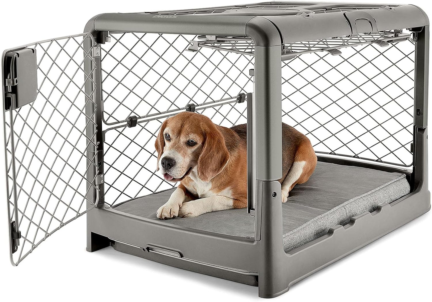 DIGGS Revol Collapsible Dog Crate with Wheels - Premium Portable Dog Crate - Safe, Stylish, and Convenient Indoor Kennel (Smoke, Medium)