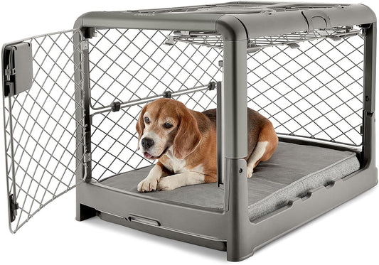 DIGGS Revol Collapsible Dog Crate with Wheels - Premium Portable Dog Crate - Safe, Stylish, and Convenient Indoor Kennel (Smoke, Medium)