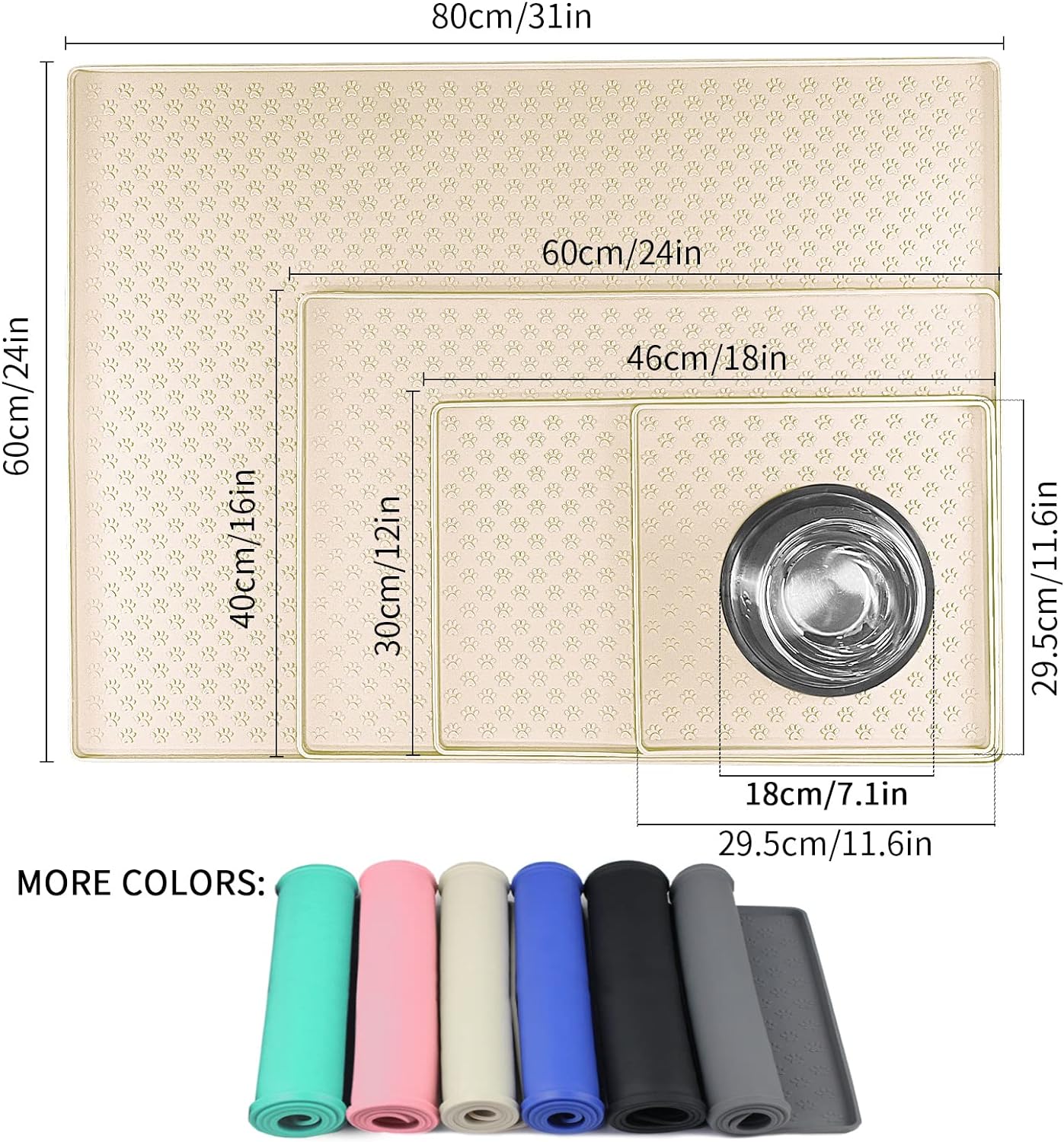 Ptlom Pet Placemat for Dog and Cat, Waterproof Non-Slip Silicone Feeding Bowl Mat Prevent Food and Water Overflow, Puppy Dish Feeder Fountain Trays Suitable for Medium and Small Pets, Beige