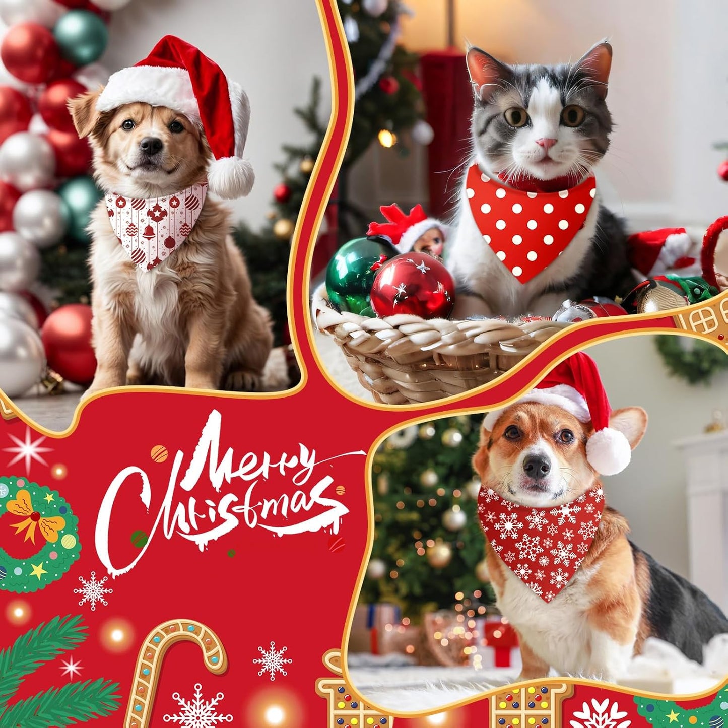 Chunful 100 Pieces Christmas Dog Bandanas Bulk Red and White Xmas Bandanas for Dogs Triangle Scarf Bib Kerchief Set for Small Medium Large Doggie Christmas Costume Decor(25.6 x 17.7 x 17.7)
