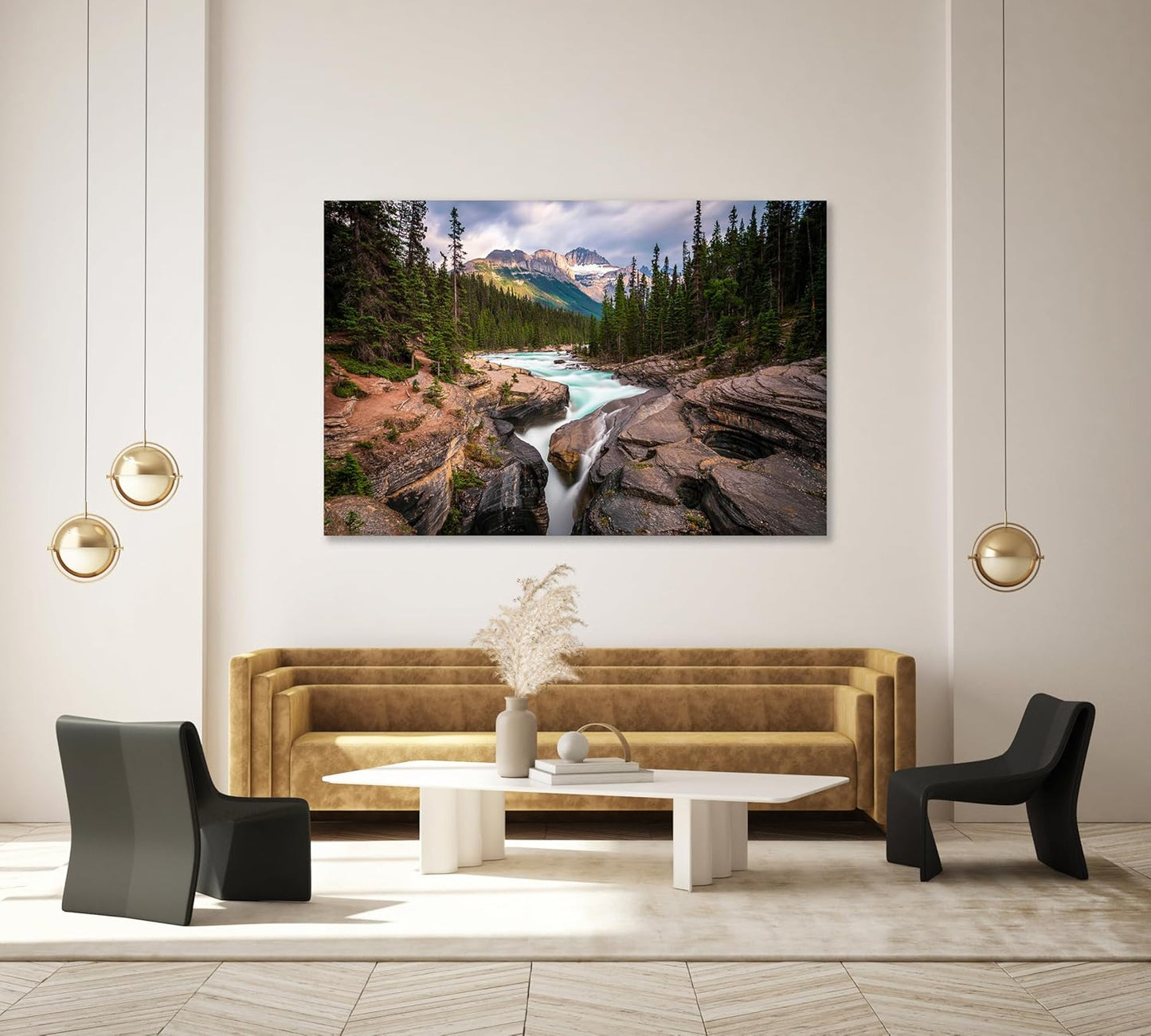 Nature Wall Art Prints - Ocean Forest Mountain Lake Canvas Landscapes - Small to Extra Large Living Room Bedroom Kitchen Bathroom Décor (Mountain River Waterfall, 16L" x 24W")
