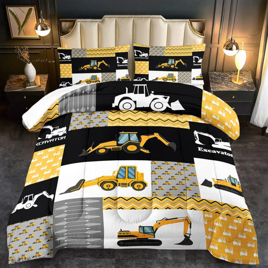 Construction Comforter Set Twin Boys,Yellow Twin Construction Bedding Set,Engineering Vehicles Comforter Yellow Bedroom Decor Kids,Truck Quilt Cartoon Truck Bedding for Teen