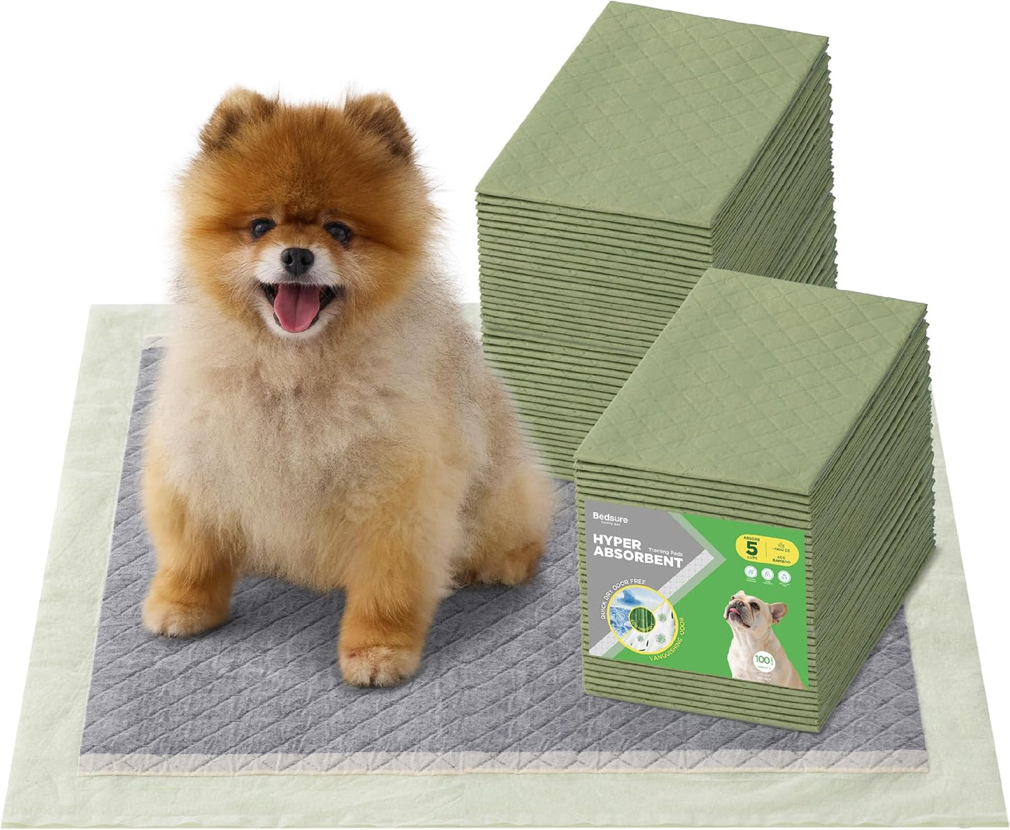 Bedsure Pee Pads for Dogs, 22" x 22" Puppy Pads 100 Count, Super Absorbent & Leak Proof, Small Dog Training Pads Quick Dry Thicken Pets Potty Pads Odor-Control Activated Carbon & ECO Green Material