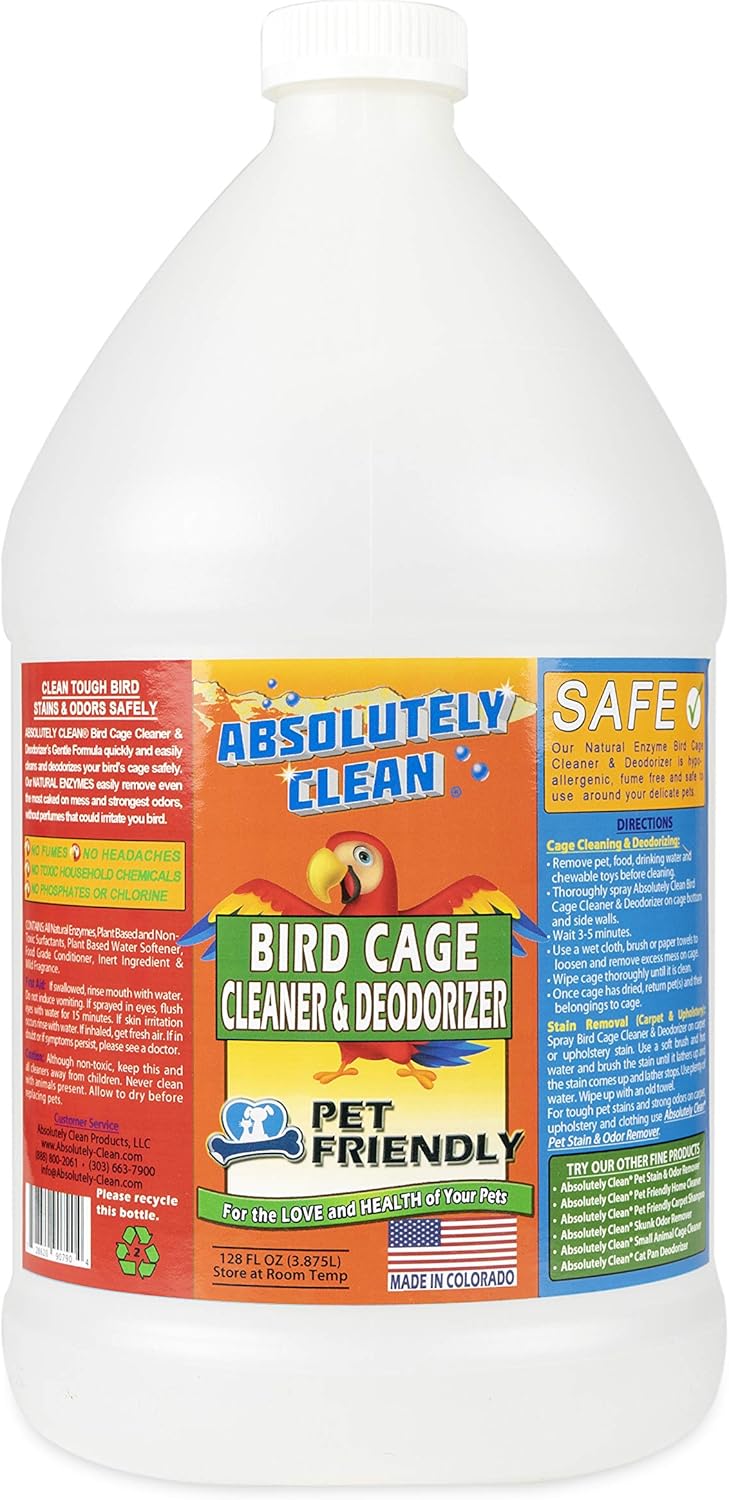 Absolutely Clean Amazing Bird Cage Cleaner and Deodorizer - Just Spray/Wipe - Safely & Easily Removes Bird Messes Quickly and Easily - Made in The US - Fragrance Free - 128oz Gallon