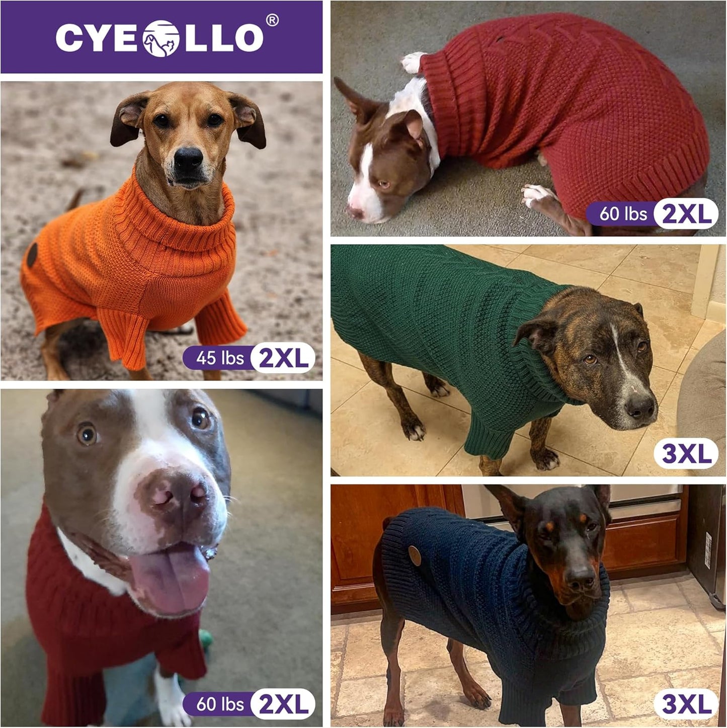 cyeollo Warm Turtleneck Large Dog Sweater, Stretchy & Cozy Knit Doggy Sweater with Sleeves Fall Winter Cold Weather Big Dog Clothes Like Doberman Labrador, Aqua Green XXXL
