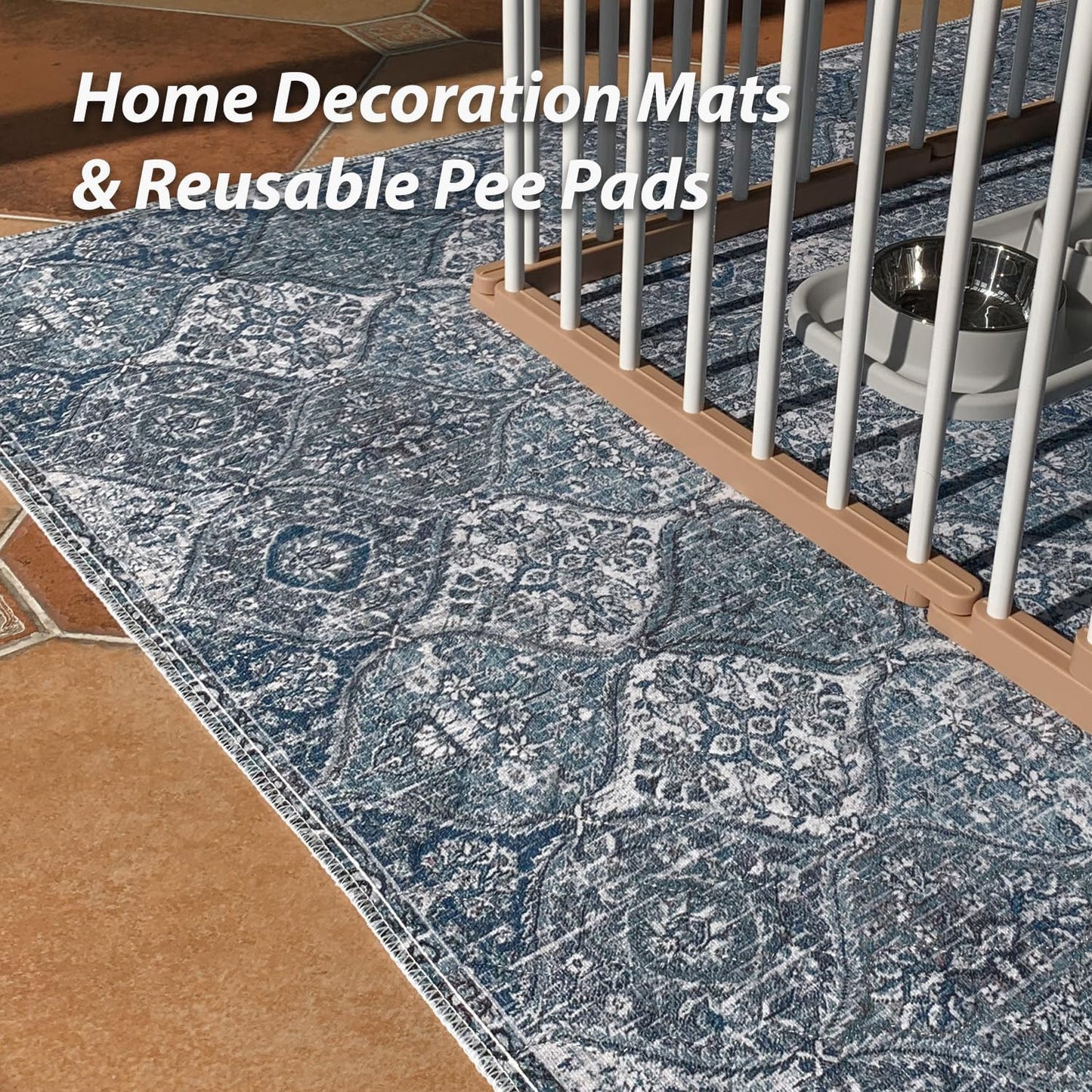 nunubaby Washable Pee Pads for Dogs, Stylish, Non-Slip and Leak-Proof Pee Pads. Reusable Potty Pads for Dogs for Crates and Floors.(Blue/Multi, 31" x36" )