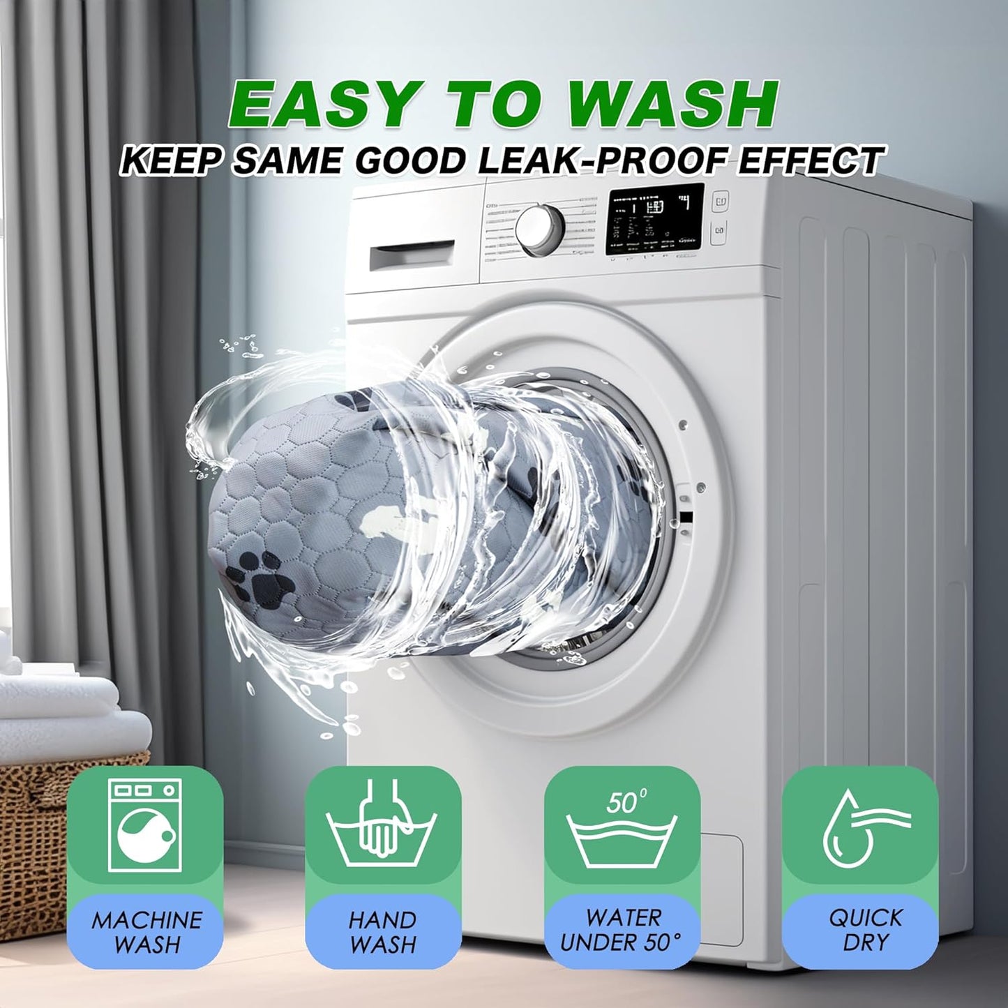 Washable Pee Pads, Puppy Pee Pad for Dogs, 1 Pack Absorbent Reusable Training Dog Pads Pet Puppy Pads, Non-Slip Potty Pads for Whelping, Playpen, Crate, Bed, Grey 63"x63"