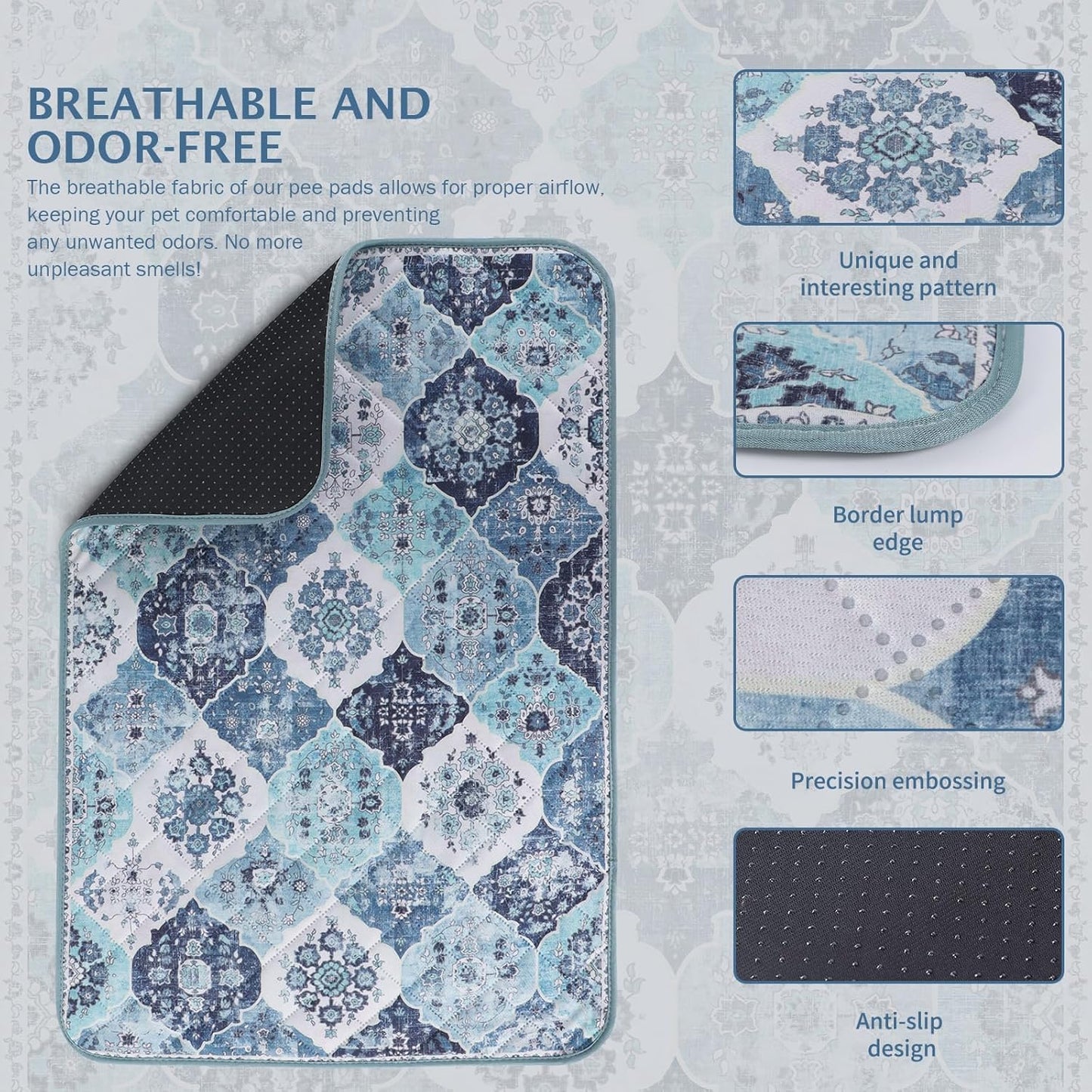 IEUUMLER Washable Pee Pads for Dogs, 1 Pack Reusable Non-Slip Grip, Super Absorbent Waterproof Puppy Pads for Potty Training, Playpen, Crate, Whelping Box EU011 (Blue, 48" x 48")