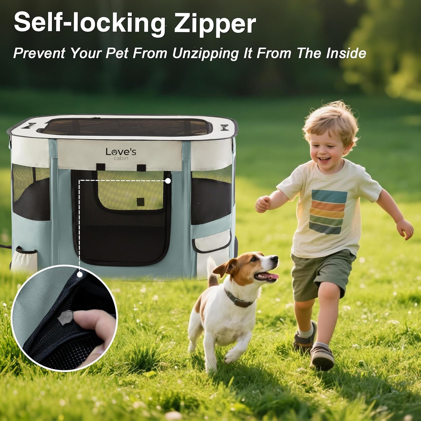 Love's cabin Pet Puppy Dog Playpen, Small Dog Tent Crates Cage Indoor/Outdoor, Portable Exercise Playpen for Cat, Foldable Pop Up Dog Kennel Playpen with Carring Case (S, Gray Green)