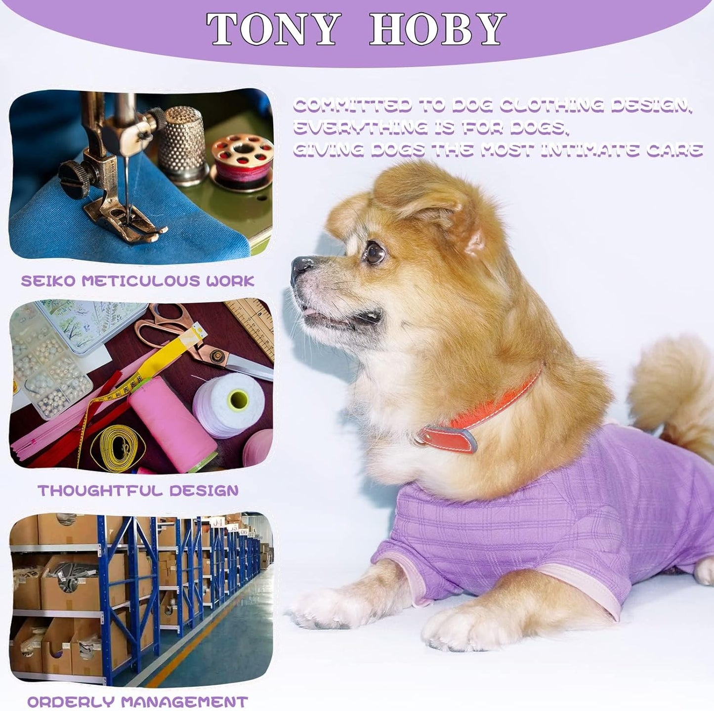 TONY HOBY Dog Pajamas, Dog Recovery Suit After Surgery, Soft Dogs Jumpsuit Shirts for Small Medium Dogs (Purple, Boy, L)