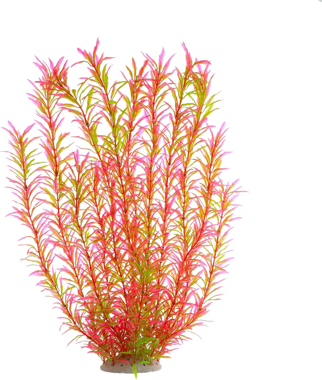Aquarium Plastic Plants Large, Artificial Plastic Long Fish Tank Plants Decoration Ornaments Safe for All Fish 21 Inches Tall (J07 Pink)