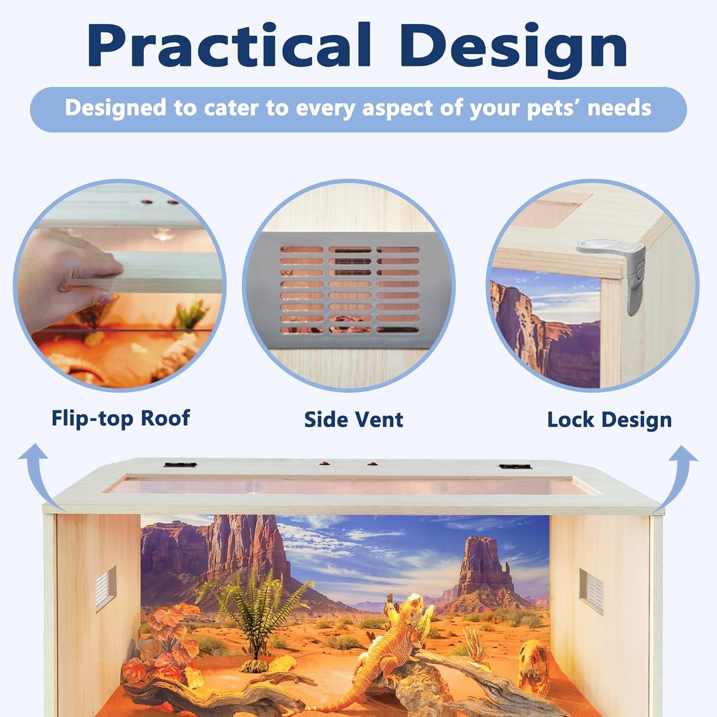 Prolee Reptile Terrarium, Lizard Tank Up to 68 Gallons, Bearded Dragon Tank with Roof Door, Snake Tank with Built-in Lamp Fixture and Switch, with Leg Stand (Oak, 28 Gallons, 32" Length)