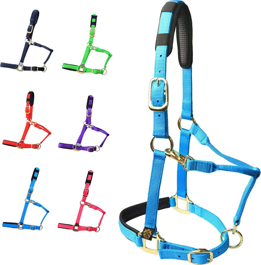 T TEKE Adjustable Horse Halters by Heavy Duty Soft Nylon, Padded with Anti-rubbing Waffle Neoprene on Both Crown & Nose