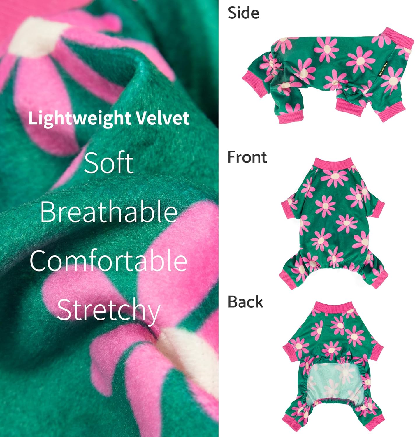 Fitwarm Flower Fleece Dog Pajamas, Warm Winter Dog Clothes for Small Dogs Girl, Cozy Pet Onesie with Feet, Dark Green, Large