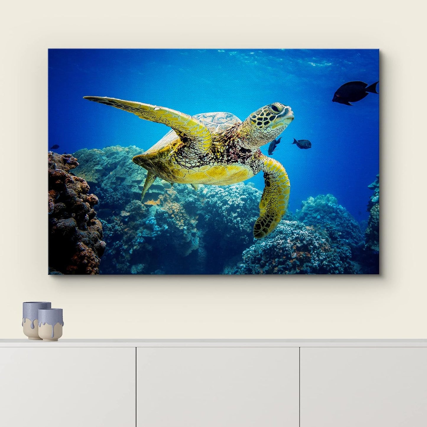 wall26 Canvas Print Wall Art Vibrant Ocean Underwater Swimming Turtle Nature Animals Photography Realism Rustic Scenic Landscape Wilderness Earth Colorful for Living Room, Bedroom, Office - 24"x36"