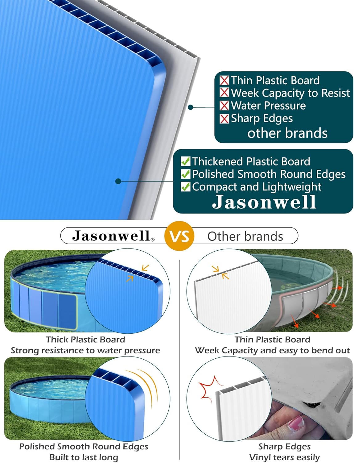 Jasonwell Foldable Dog Pool Collapsible Hard Plastic Dog Swimming Pool Portable Kiddie Pool Pet Pool Doggie Wading Pool Bath Tub for Puppy Small Medium Large Dogs Cats and Kids 32"