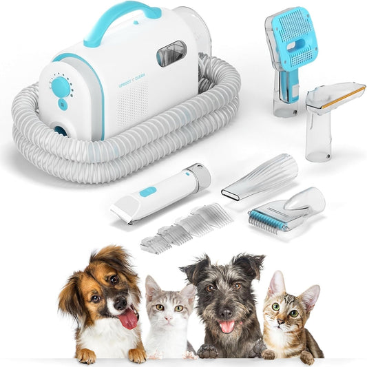 Uproot Clean Pet Groomer Vacuum Kit 7 in 1 - Cat & Dog Grooming Kit with Brush, Detangle, Deshed, Trim, Clean, & Dry Attachments - Complete Cat & Dog Grooming Vacuum for Shedding Pets