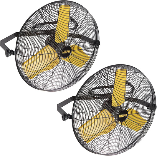 HiCFM 9100 CFM 24 inch Heavy Duty Industrial Wall Mounted Fan with TEAO Enclosure Motor, Permanent Lubricated Ball Bearing, 180 Degree Tilting, Safety Yellow Blade Wall Fan - UL Listed, 2 PACK