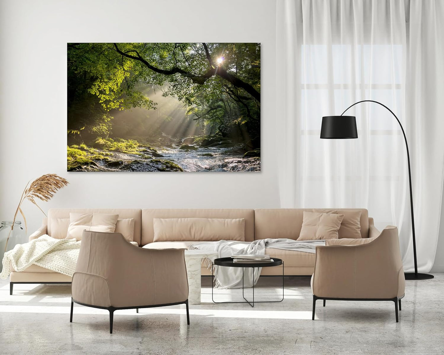 Nature Wall Art Prints - Ocean Forest Mountain Lake Canvas Landscapes - Small to Extra Large Living Room Bedroom Kitchen Bathroom Décor (Rocky River in the Woods, 31L" x 47W")