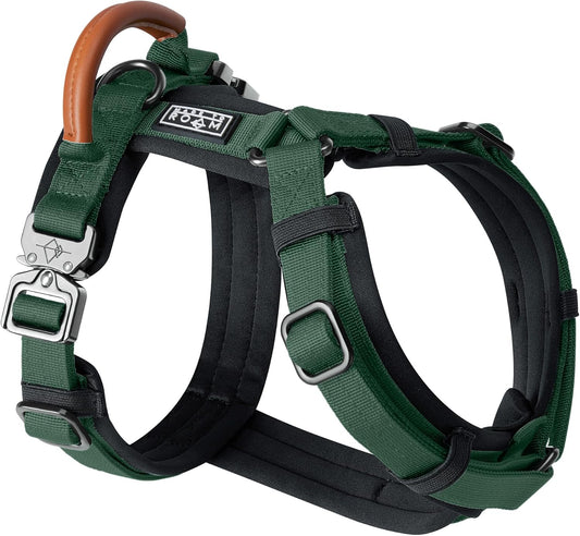 MADE TO ROAM Premium Explorer Harness - Y-Shaped Dog Harness with Adjustable Durable Nylon, Soft Padding, Metal Buckles and Leather Handle for Small, Medium, Large Dogs (Maine Marina, Size 1)