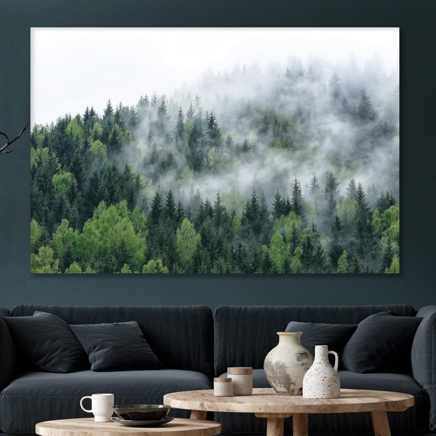 Nature Wall Art Prints - Ocean Forest Mountain Lake Canvas Landscapes - Small to Extra Large Living Room Bedroom Kitchen Bathroom Décor (Pine Trees in Fog, 20L" x 30W")