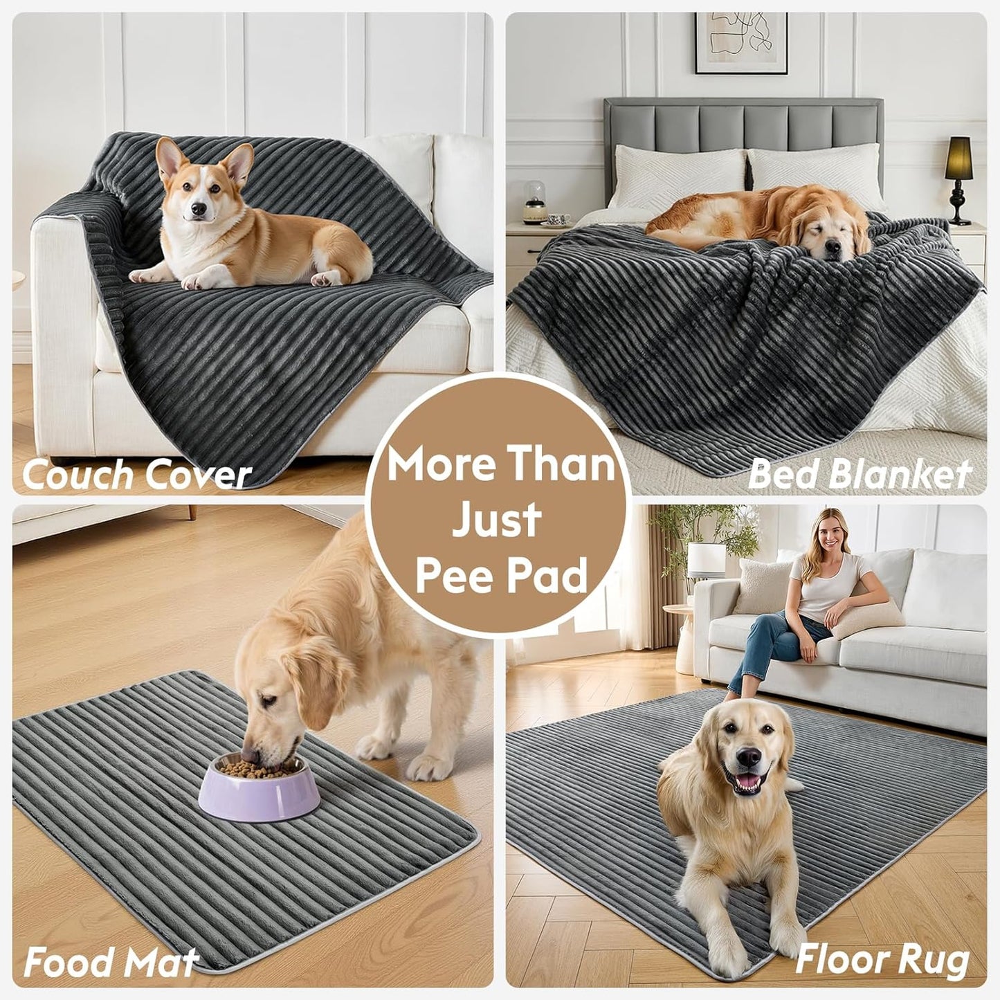 Flannel Washable Pee Pad for Dogs - 1 Pack Reusable Dog Pee Pads Extra Large, Fast Absorb Pet Playpen Mat with Non-Slip Back, Waterproof Puppy Training Pad. (Dark Grey, 72" X 72")