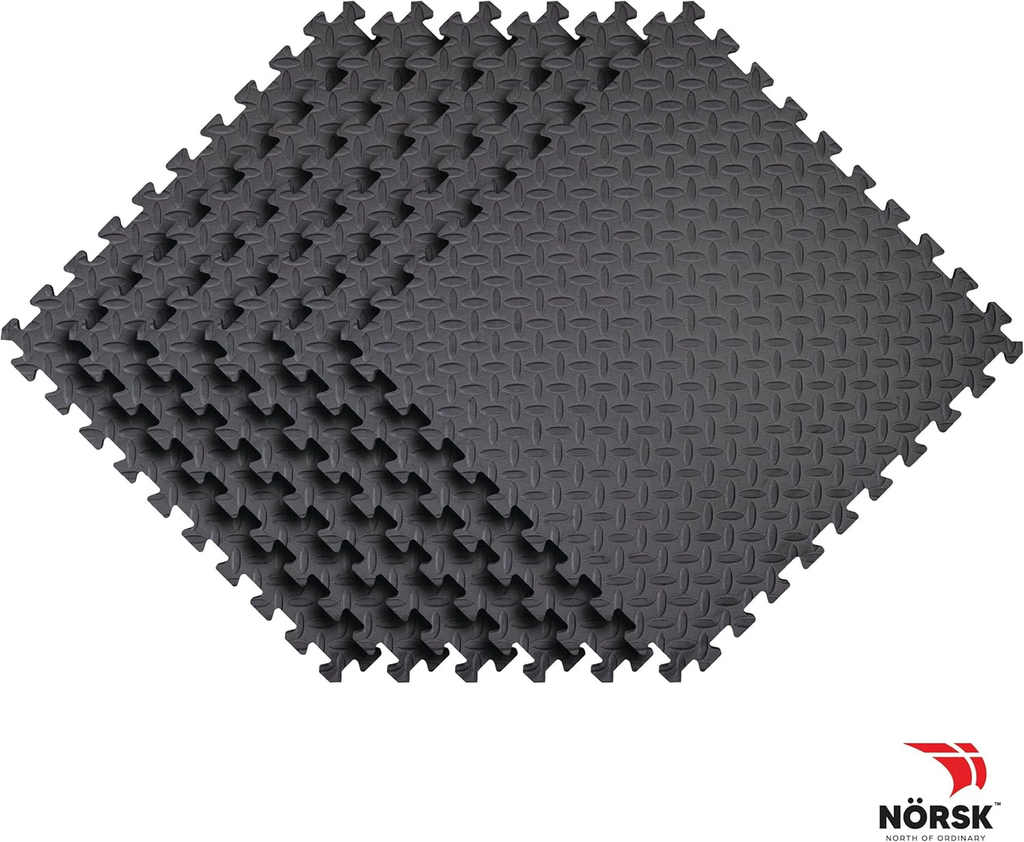 Norsk Foam Floor Gym Mats with Interlocking Tiles, .47" Thick, 24"x24", 60-Pack, 240 Square Feet, Diamond Plate Design, Grey