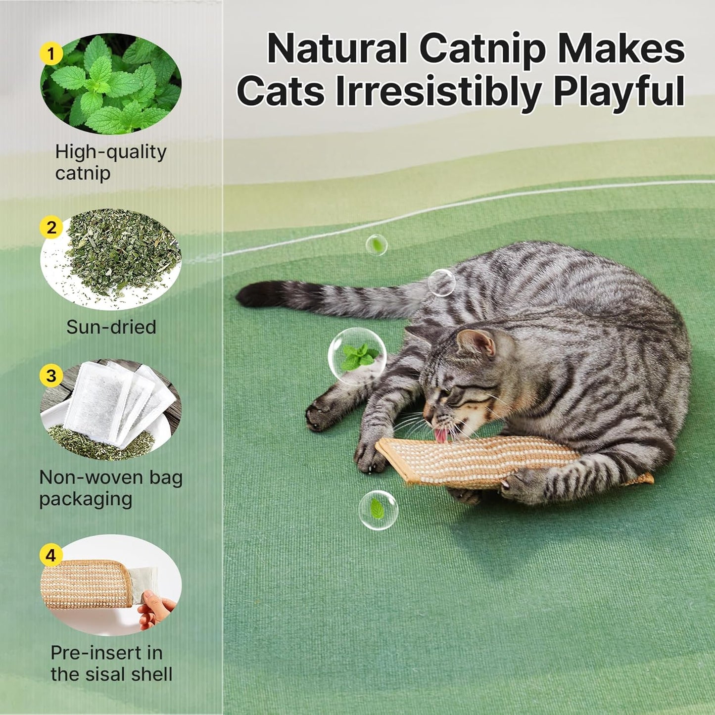 Potaroma Cat Toys Pack of 2 with 6000mg A+ Organic Catnip, Soft Sisal Material Indoor Kitten Scratching and Kicker Toys, Drives Bored Cats Crazy with Fun Interactive Chew