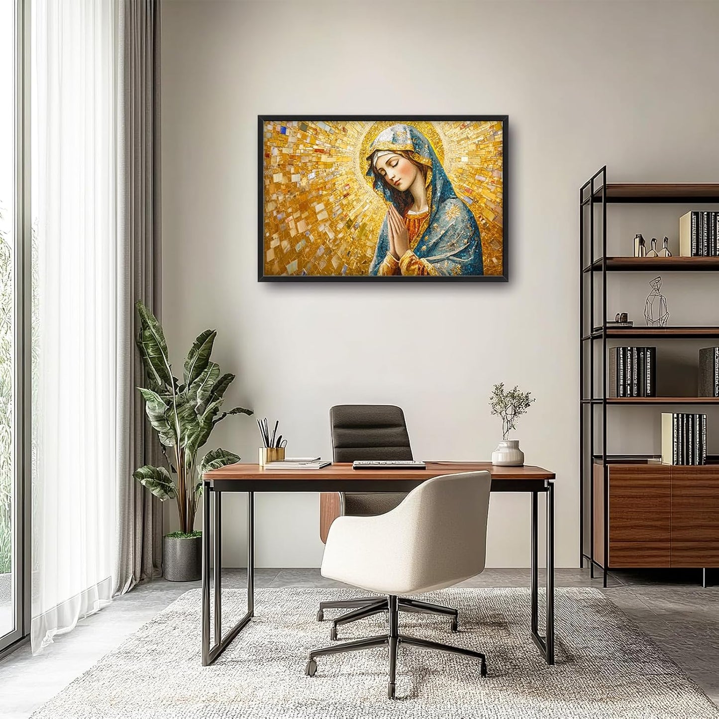 Extra Large Virgin Mary Framed Wall Art for Living Room,Oversized Golden Christian Religious Pictures Wall Decor,Canvas Print Painting Modern Artwork Bedroom Office Bathroom 36L" x 24W"