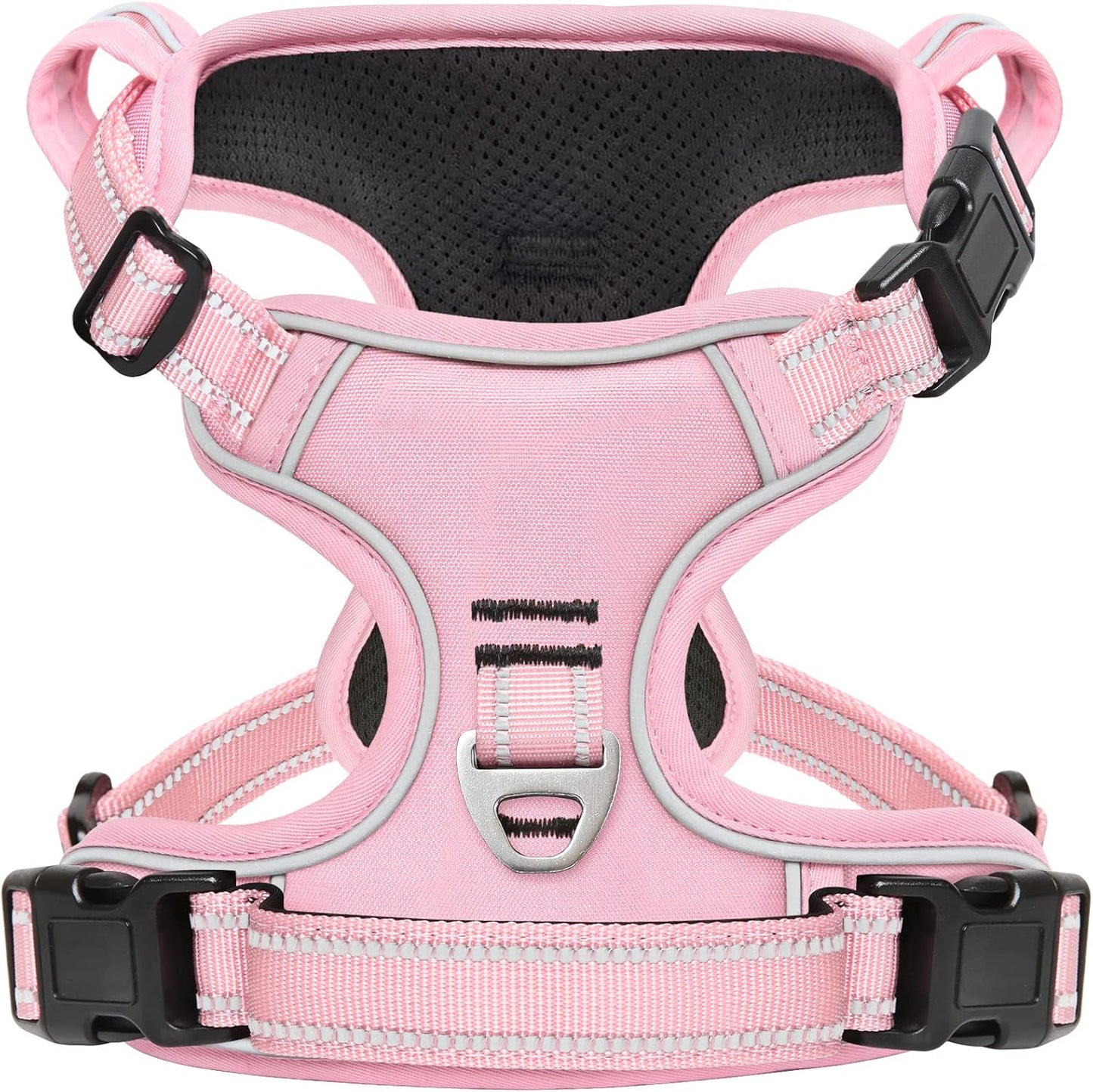 Timos Dog Harness, 3 Snap Buckles No-Pull Soft Padded Dog Vest with 2 Metal Leash Clips, Adjustable Reflective No Choke Pet Harness with Easy Control Handle for Large Dogs,Pale Pink,L