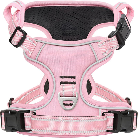 Timos Dog Harness, 3 Snap Buckles No-Pull Soft Padded Dog Vest with 2 Metal Leash Clips, Adjustable Reflective No Choke Pet Harness with Easy Control Handle for Small Dogs,Pale Pink,S
