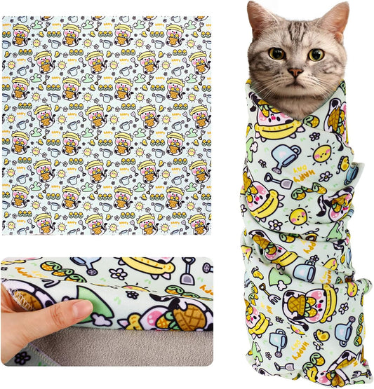 Cat Wrap for Cutting Nails and Grooming(27"x27"),Cat Restraint Wrap for Nail Clipping, Self-Adhesive Fabric Cat Swaddle Burrito Wrap for Nail Trimming (Cow Style)